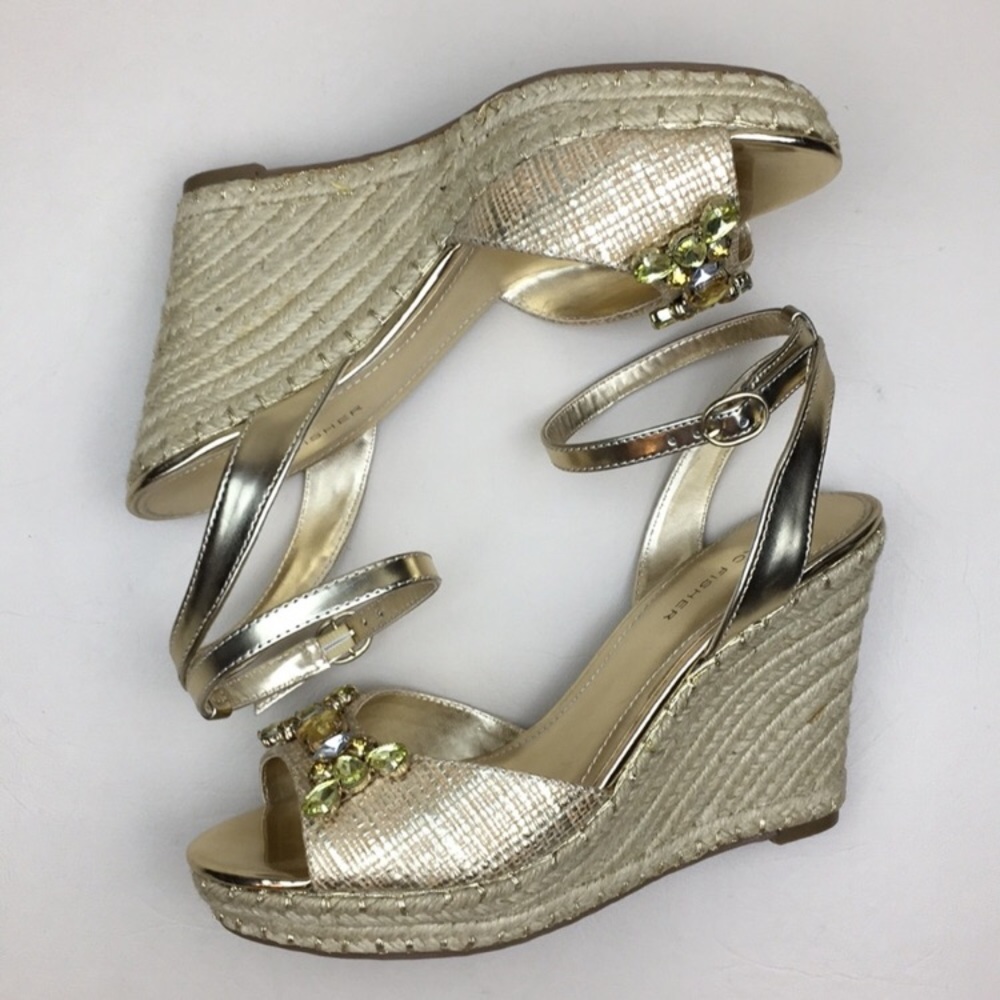 Marc Fisher Elia Jeweled Espadrille Wedges NWOB - Picture 3 of 10